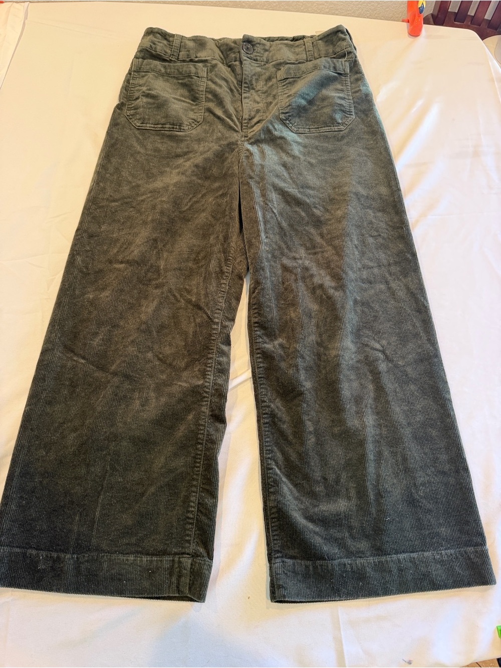 Anthropologie Maeve Colette Cropped Wide-Leg Pants Green corduroy SZ 32